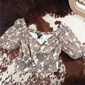Express Brown and Cream Paisley Crop Top